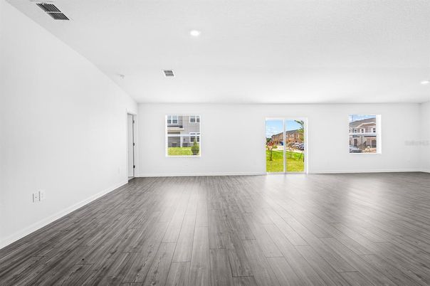 Empty room, Interior, Recessed Lighting, Wood Texture Flooring