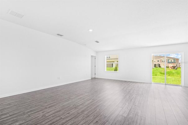 Empty room, Interior, Recessed Lighting, Wood Texture Flooring
