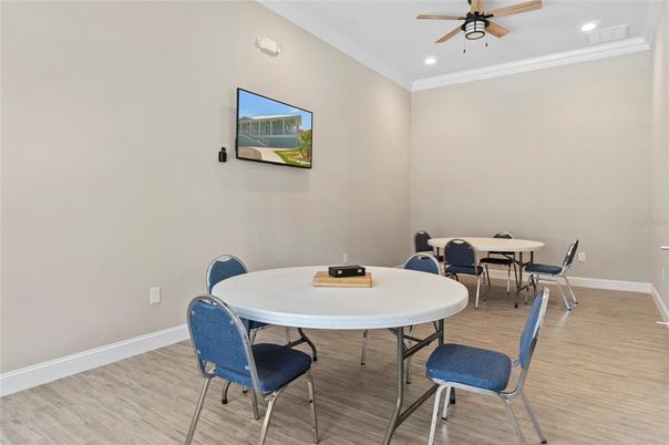 Dining room, Interior, Recessed Lighting, Wood Texture Flooring