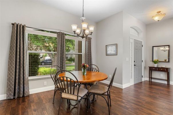 Chandelier, Dining room, Interior, Wood Texture Flooring