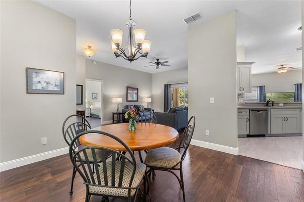 Chandelier, Dining room, Interior, Kitchen, Living room, Wood Texture Flooring