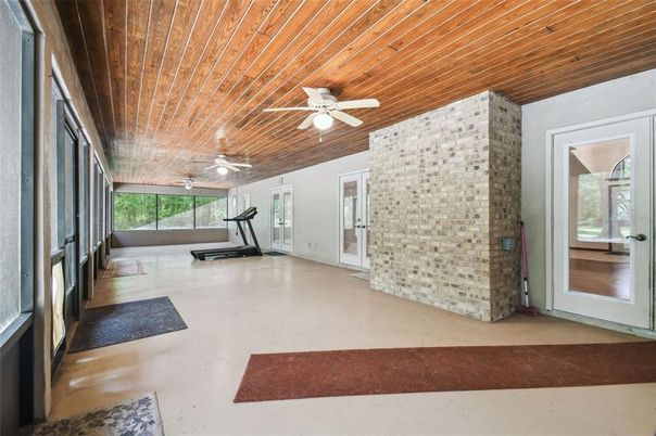 Fitness Equipment, Interior, Stone Walls, Wooden Ceilings