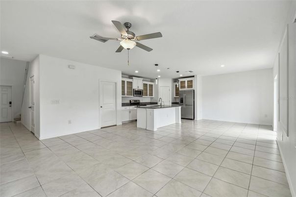 Empty room, Interior, Kitchen, Recessed Lighting, Stainless Steel Appliances