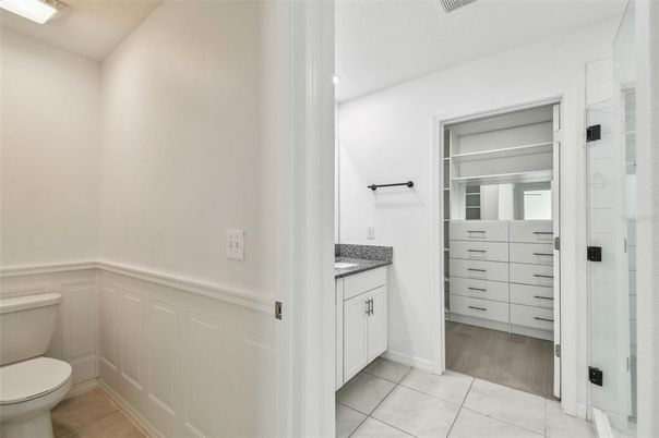 Bathroom, Interior, Recessed Lighting, Wood Texture Flooring