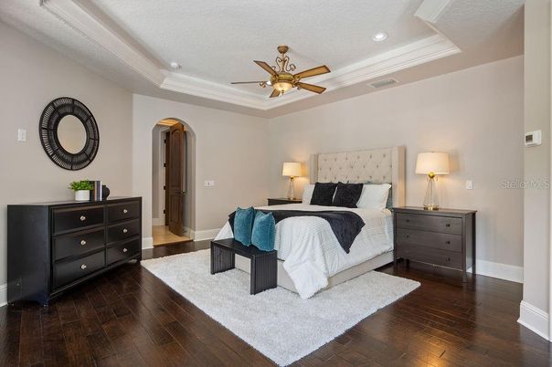 Bedroom, Interior, Recessed Lighting, Wood Texture Flooring