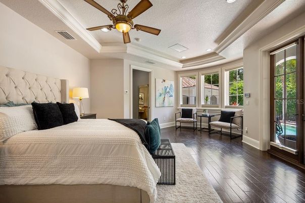 Bedroom, Interior, Recessed Lighting, Wood Texture Flooring