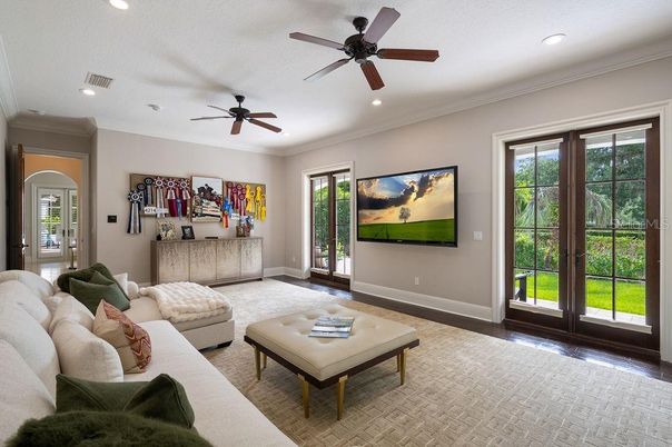 Interior, Living room, Recessed Lighting, Wood Texture Flooring