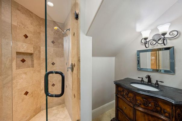 Bathroom, Glass Shower, Interior, Recessed Lighting