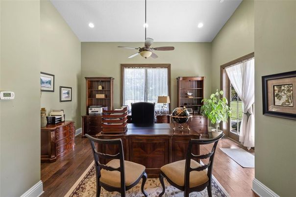 Home Office, Interior, Recessed Lighting, Wood Texture Flooring