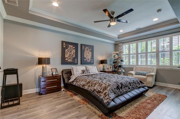 Bedroom, Interior, Recessed Lighting, Wood Texture Flooring