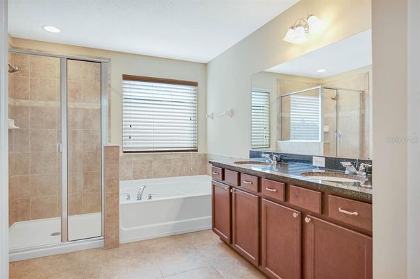 Bathroom, Dual Sink Vanities, Glass Shower, Interior, Recessed Lighting