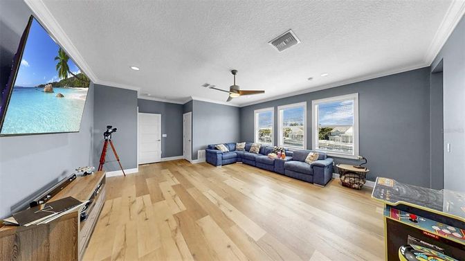 Interior, Living room, Recessed Lighting, Wood Texture Flooring