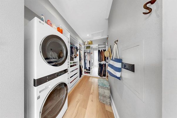 Interior, Recessed Lighting, Utility Closets, Washer, Wood Texture Flooring