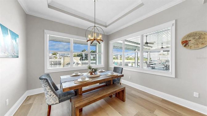 Chandelier, Dining room, Interior, Pendant Lights, Wood Texture Flooring