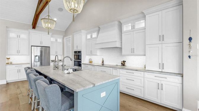 Interior, Kitchen, Pendant Lights, Stainless Steel Appliances, Wood Texture Flooring