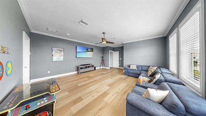 Interior, Living room, Recessed Lighting, Wood Texture Flooring