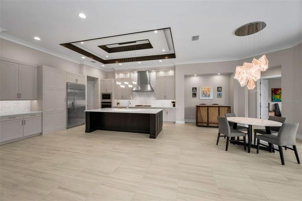 Dining room, Interior, Kitchen, Pendant Lights, Recessed Lighting, Stainless Steel Appliances