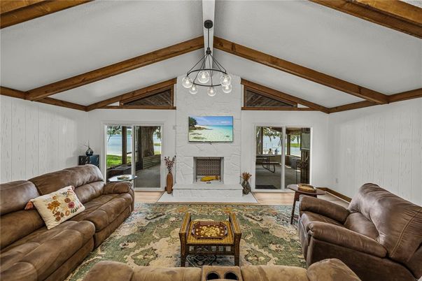 Fireplace, Interior, Living room, Pendant Lights, Wooden Beams, Wood Texture Flooring