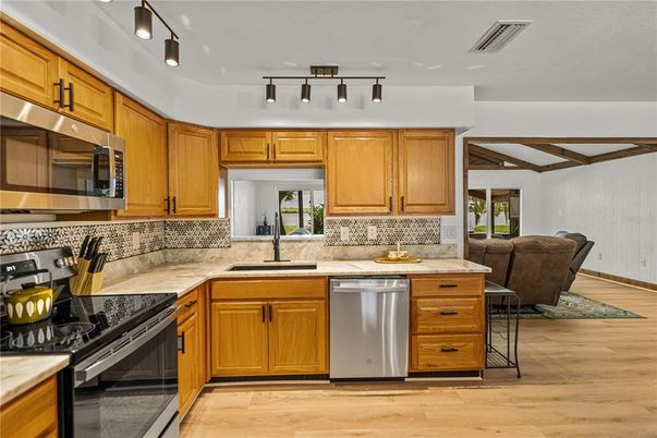 Interior, Kitchen, Stainless Steel Appliances, Wood Texture Flooring