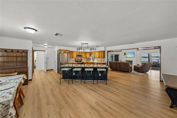 Interior, Kitchen, Living room, Stainless Steel Appliances, Wood Texture Flooring