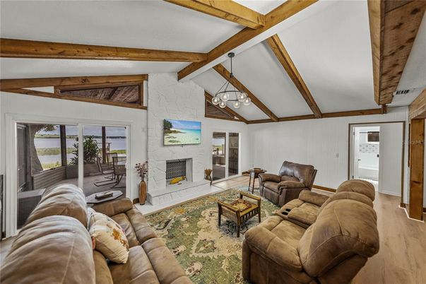 Fireplace, Interior, Living room, Wooden Beams, Wood Texture Flooring