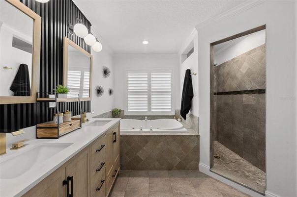 Bathroom, Dual Sink Vanities, Glass Shower, Interior, Recessed Lighting