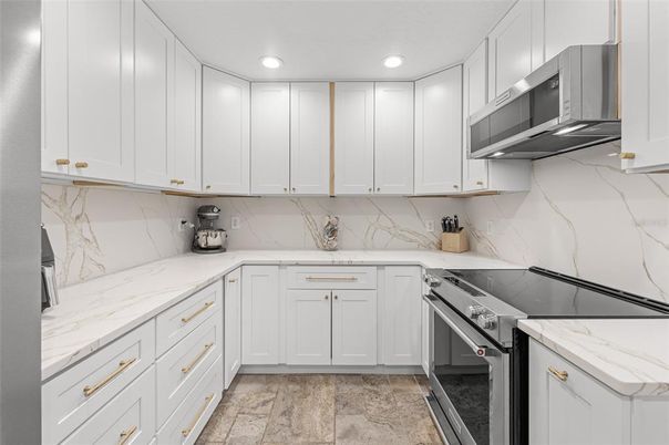 Interior, Kitchen, Marble Walls, Recessed Lighting