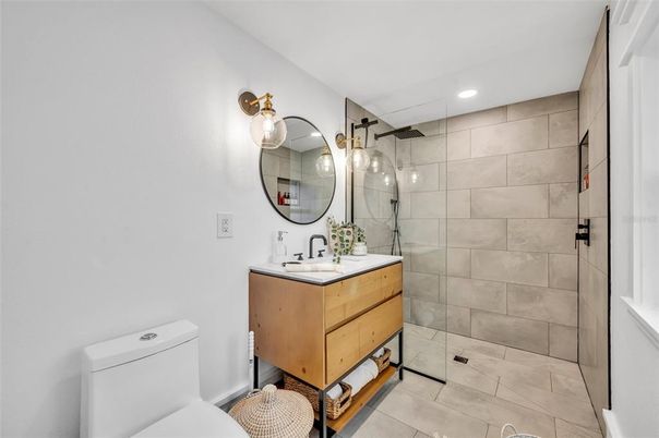 Bathroom, Glass Shower, Interior, Recessed Lighting