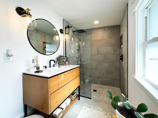 Bathroom, Glass Shower, Interior, Recessed Lighting