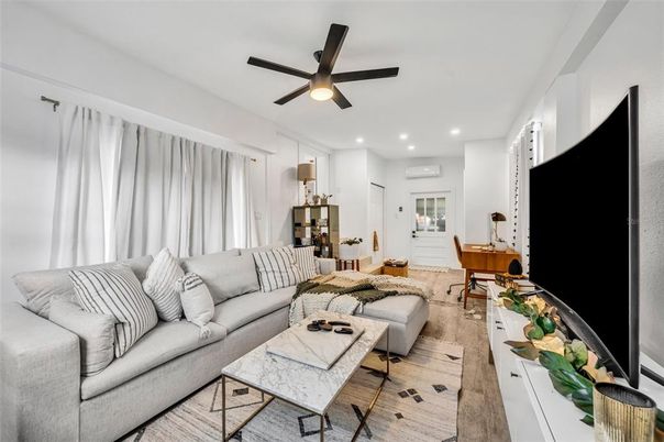 Dining room, Interior, Living room, Recessed Lighting, Wood Texture Flooring