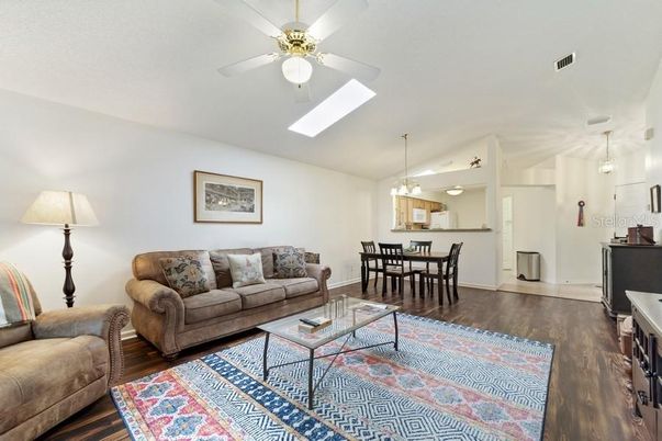 Dining room, Interior, Kitchen, Living room, Pendant Lights, Wood Texture Flooring