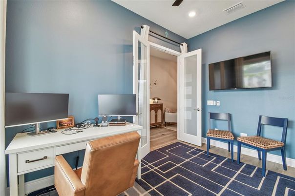 Home Office, Interior, Recessed Lighting, Wood Texture Flooring