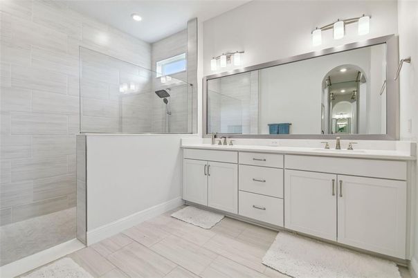 Bathroom, Dual Sink Vanities, Glass Shower, Interior, Recessed Lighting