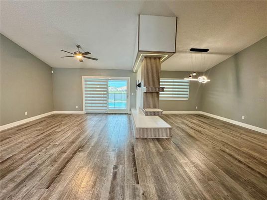 Empty room, Interior, Pendant Lights, Wood Texture Flooring