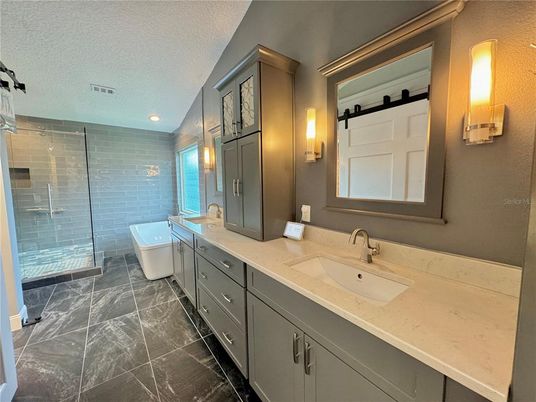 Bathroom, Dual Sink Vanities, Glass Shower, Interior, Recessed Lighting