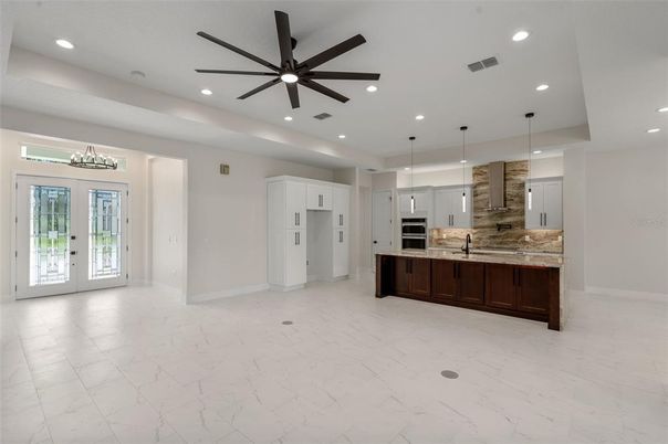 Interior, Kitchen, Marble, Pendant Lights, Recessed Lighting