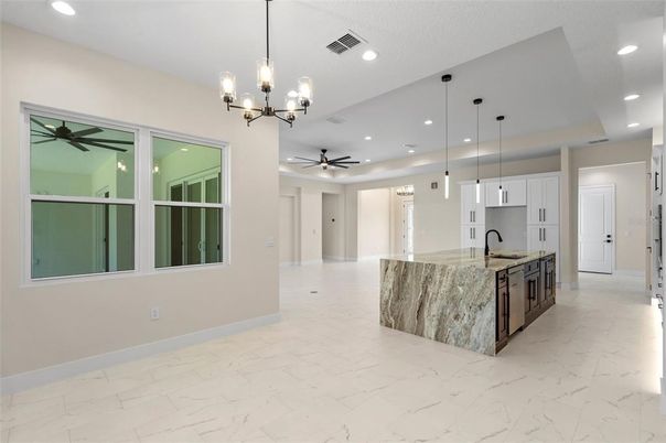 Interior, Kitchen, Marble, Pendant Lights, Recessed Lighting