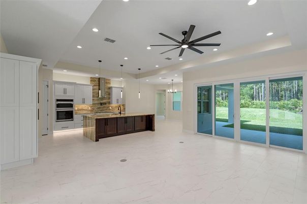 Interior, Kitchen, Marble, Pendant Lights, Recessed Lighting, Stainless Steel Appliances