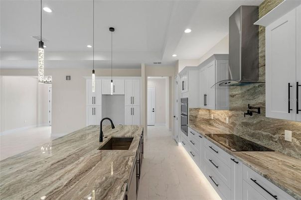 Interior, Kitchen, Marble, Pendant Lights, Recessed Lighting