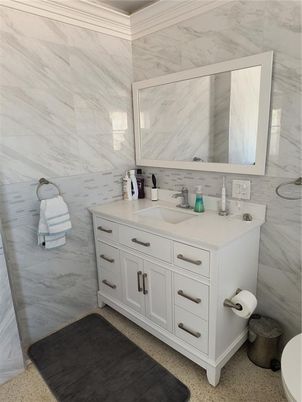 Bathroom, Dual Sink Vanities, Interior, Marble Walls