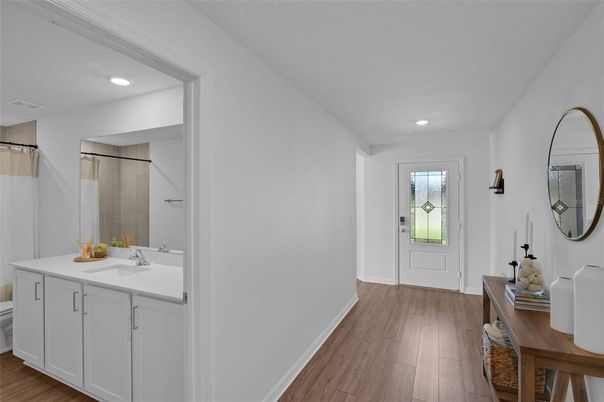 Bathroom, Interior, Recessed Lighting, Wood Texture Flooring
