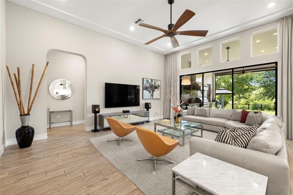 Interior, Living room, Recessed Lighting, Wood Texture Flooring