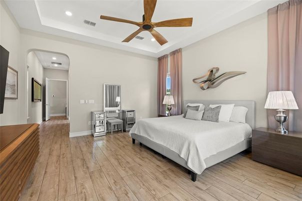 Bedroom, Interior, Recessed Lighting, Wood Texture Flooring