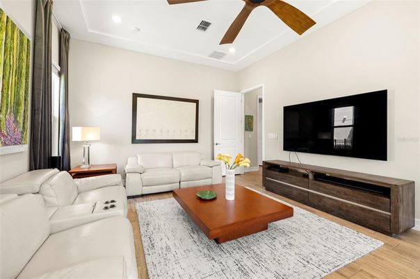Interior, Living room, Recessed Lighting, Wood Texture Flooring