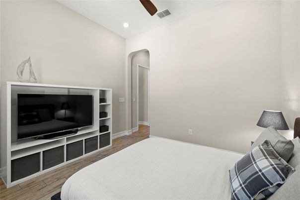 Bedroom, Interior, Recessed Lighting, Wood Texture Flooring