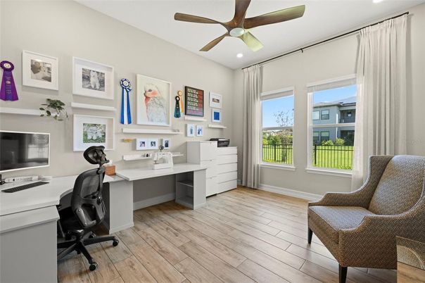Home Office, Interior, Recessed Lighting, Wood Texture Flooring