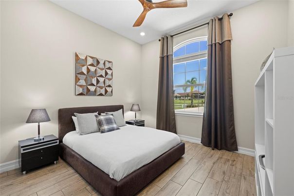 Bedroom, Interior, Recessed Lighting, Wood Texture Flooring