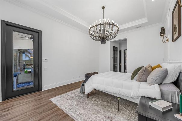 Bedroom, Interior, Pendant Lights, Wood Texture Flooring