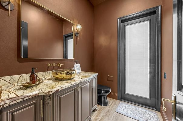 Bathroom, Interior, Tile Countertops, Wood Texture Flooring