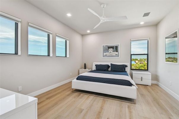 Bedroom, Interior, Recessed Lighting, Water, Wood Texture Flooring